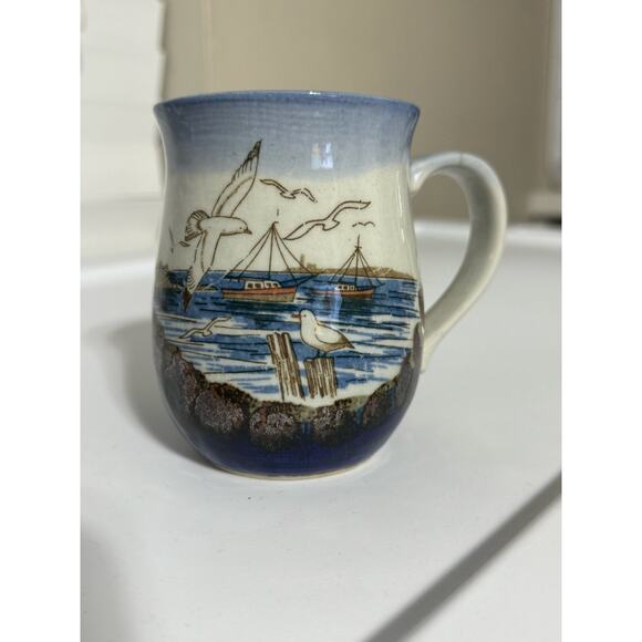 Coastal Boats Birds Ocean Pottery Coffee Mug - Picture 4 of 8